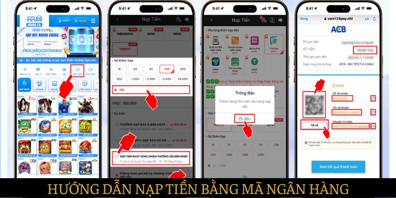 Phương pháp nạp tiền bằng quét mã thanh toán ngân hàng